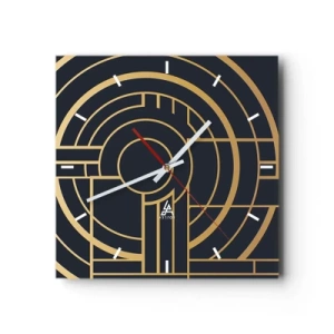 Wanduhr - Glasuhr - Geometrisches Muster mit goldenen Linien - 30x30cm - Wendungen der Dinge - Moderne Wanddekoration für Wohnzimmer und Schlafzimmer ARTTOR