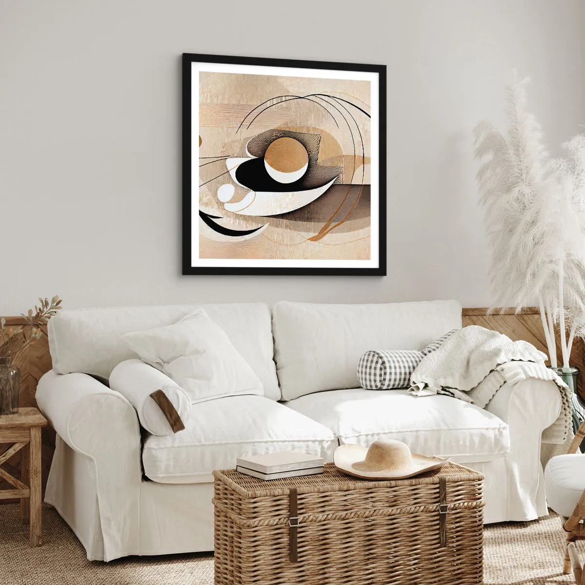 Poster in einem schwarzem Rahmen - Komposition: die Essenz des Wortes - 60x60 cm