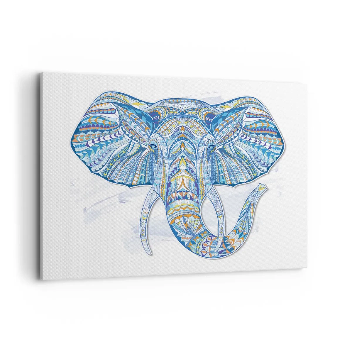 Bild auf Leinwand - Leinwandbild - Geometrischer Elefant in Blau- und Goldtönen - 100x70cm - In Gold und Blau eingelegt - Moderne Wanddekoration für Wohnzimmer und Schlafzimmer ARTTOR