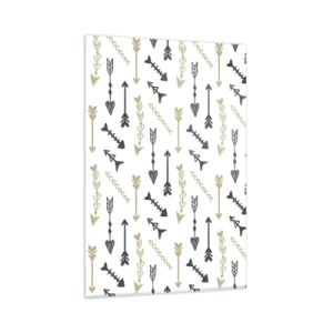 Glasbild - Bild auf glas - Ein minimalistisches Muster mit Pfeilen in Beige- und Grautönen. - 80x120cm - Der Traum des Bogenschützen - Moderne Wanddekoration für Wohnzimmer und Schlafzimmer ARTTOR