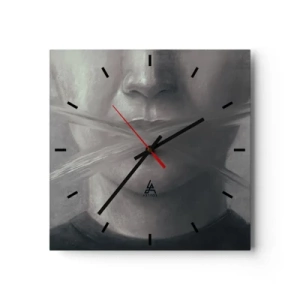 Wanduhr - Glasuhr - Ein symbolisches Porträt mit verschwommenen Lippen in Grautönen. - 30x30cm - Ohne ein Wort - Moderne Wanddekoration für Wohnzimmer und Schlafzimmer ARTTOR