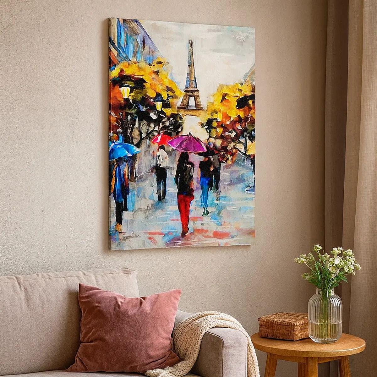 Bild auf Leinwand - Leinwandbild - Ein Herbstspaziergang in Paris mit Blick auf den Eiffelturm - 50x70cm - Besonders schön im Herbst - Moderne Wanddekoration für Wohnzimmer und Schlafzimmer ARTTOR