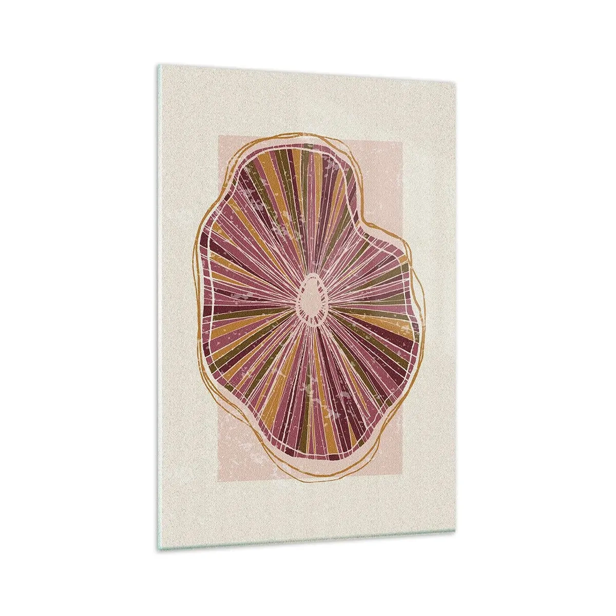 Glasbild - Bild auf glas - Abstraktes Baumscheibenmuster in Rosatönen - 80x120cm - Strahlende Abstraktion - Moderne Wanddekoration für Wohnzimmer und Schlafzimmer ARTTOR