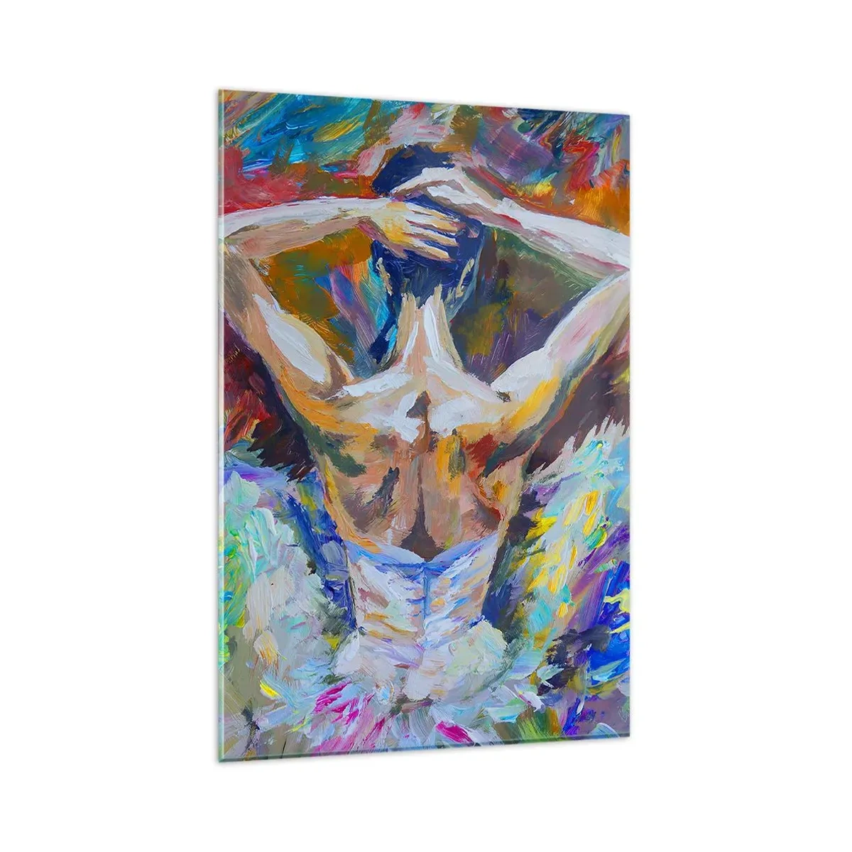 Glasbild - Bild auf glas - Eine Ballerina in dynamischen Farben und malerischem Ausdruck - 80x120cm - Es kann alles sein - Moderne Wanddekoration für Wohnzimmer und Schlafzimmer ARTTOR