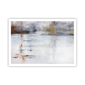 Poster - Eine abstrakte Landschaft mit verschwommenen Akzenten in Grau und Gold. - 100x70cm - Hinter dem Luftvorhang - Moderne Wanddekoration für Wohnzimmer und Schlafzimmer ARTTOR