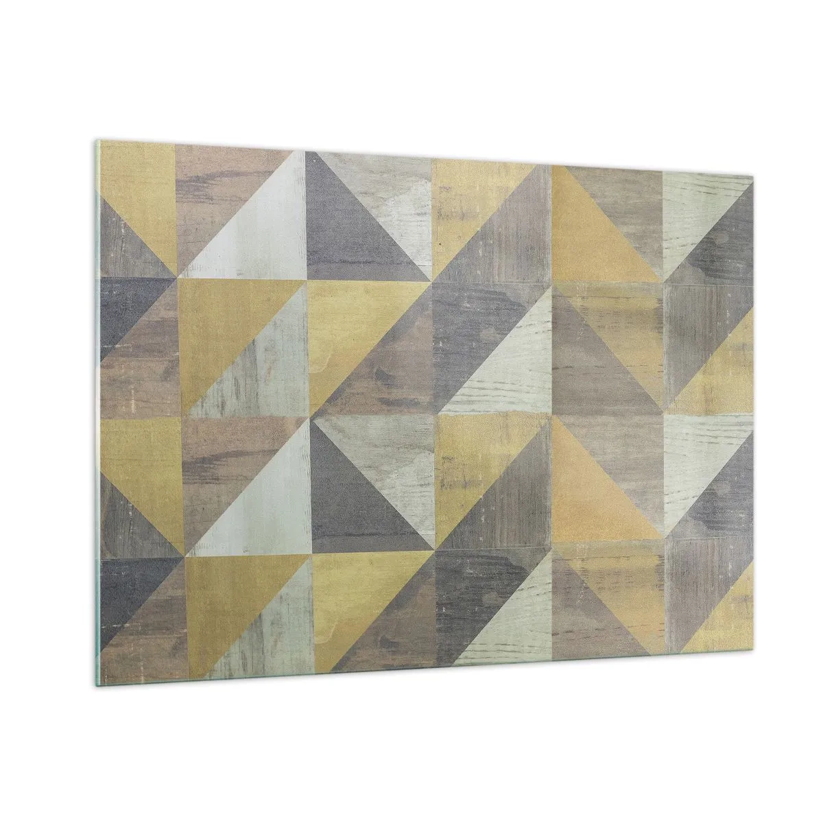Glasbild - Bild auf glas - Geometrisches Muster aus Dreiecken in gedeckten Farben - 100x70cm - Am Winkel des Dreiecks - Moderne Wanddekoration für Wohnzimmer und Schlafzimmer ARTTOR