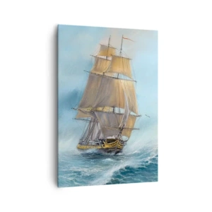 Bild auf Leinwand - Leinwandbild - Ein Segelschiff auf stürmischer See - 70x100cm - Über die Wellen gleiten - Moderne Wanddekoration für Wohnzimmer und Schlafzimmer ARTTOR