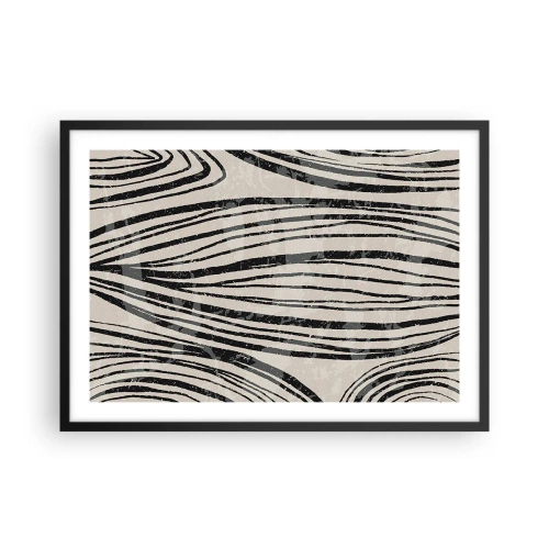 Poster in einem schwarzem Rahmen - Abstrakte Wellen in Schwarz-Weiß-Tönen - 70x50cm - Linienpool - Moderne Wanddekoration für Wohnzimmer und Schlafzimmer ARTTOR