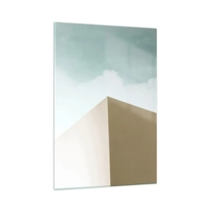 Glasbild - Bild auf glas - Minimalistische Architektur mit pastellfarbenen Blöcken und Himmel - 70x100cm - Geometrie des sonnigen Sommers - Moderne Wanddekoration für Wohnzimmer und Schlafzimmer ARTTOR