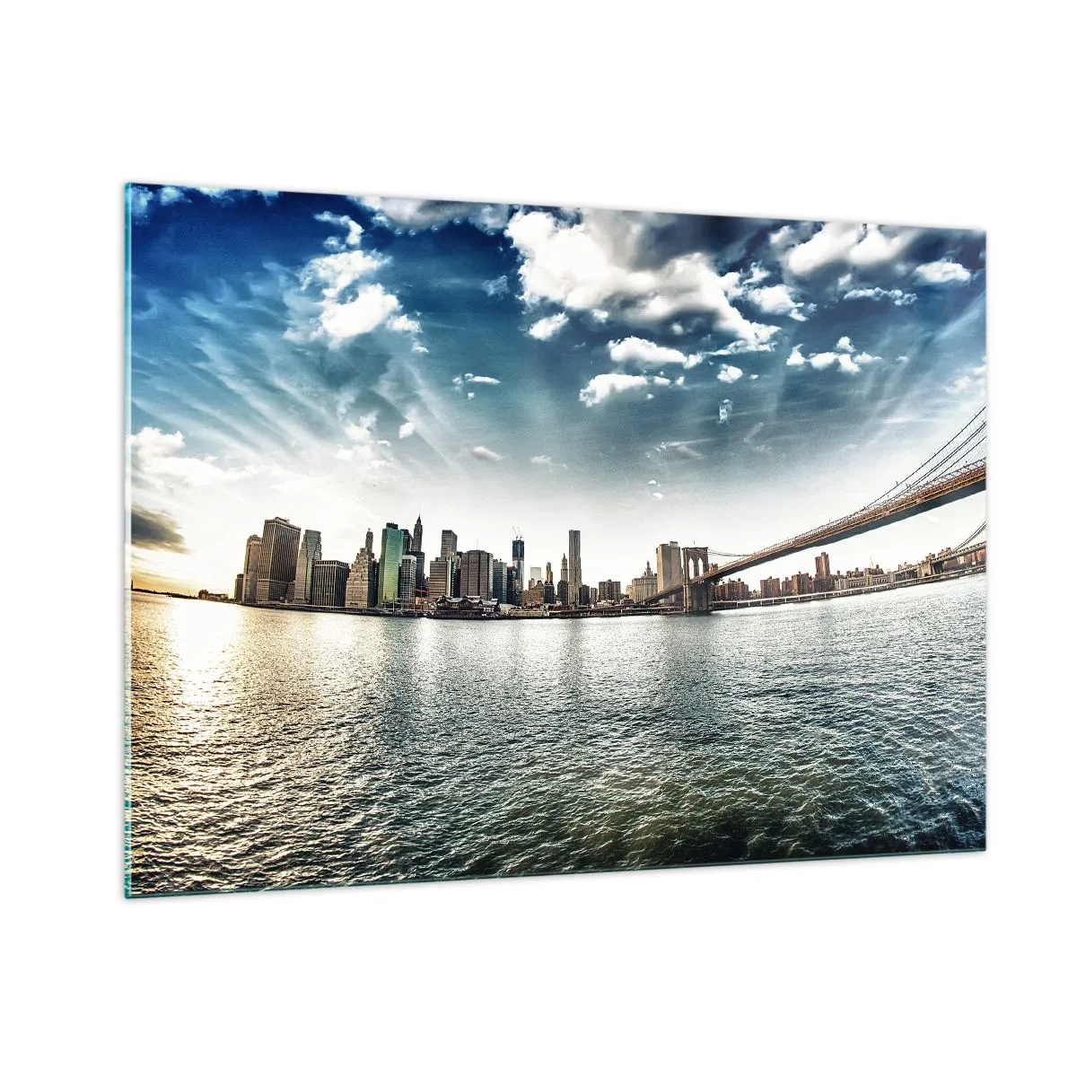 Glasbild - Bild auf glas - New York City-Panorama mit Brooklyn Bridge - 100x70cm - Glasinsel - Moderne Wanddekoration für Wohnzimmer und Schlafzimmer ARTTOR