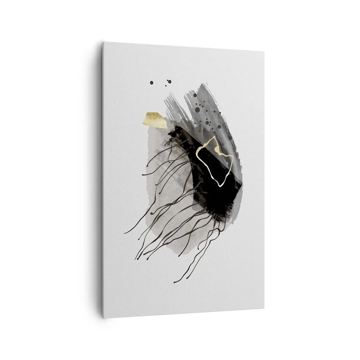 Bild auf Leinwand - Leinwandbild - Eine abstrakte Komposition mit Akzenten in Schwarz und Gold. - 80x120cm - In Schwarz und Gold - Moderne Wanddekoration für Wohnzimmer und Schlafzimmer ARTTOR