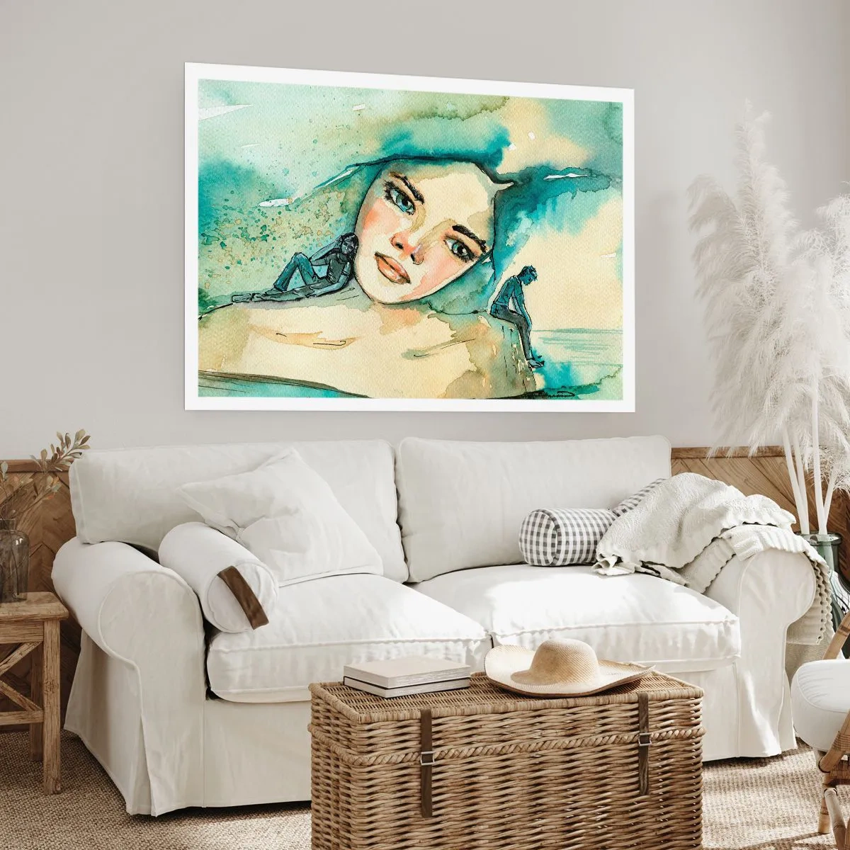 Poster - Aquarell eines Frauengesichts mit reflektierendem Motiv - 100x70cm - Bin ich blau? - Moderne Wanddekoration für Wohnzimmer und Schlafzimmer ARTTOR