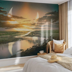 Fototapete Premium Canvas - Irgendwo in einer weit, weit entfernten Galaxie - Landschaft, Mond, Fantasie - 250x175 cm