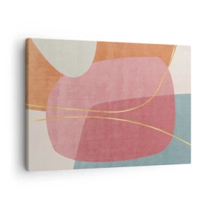 Bild auf Leinwand - Leinwandbild - Abstrakte Formen in Pastellfarben mit zarten Linien - 70x50cm - Pastellkomposition mit Goldfaden - Moderne Wanddekoration für Wohnzimmer und Schlafzimmer ARTTOR