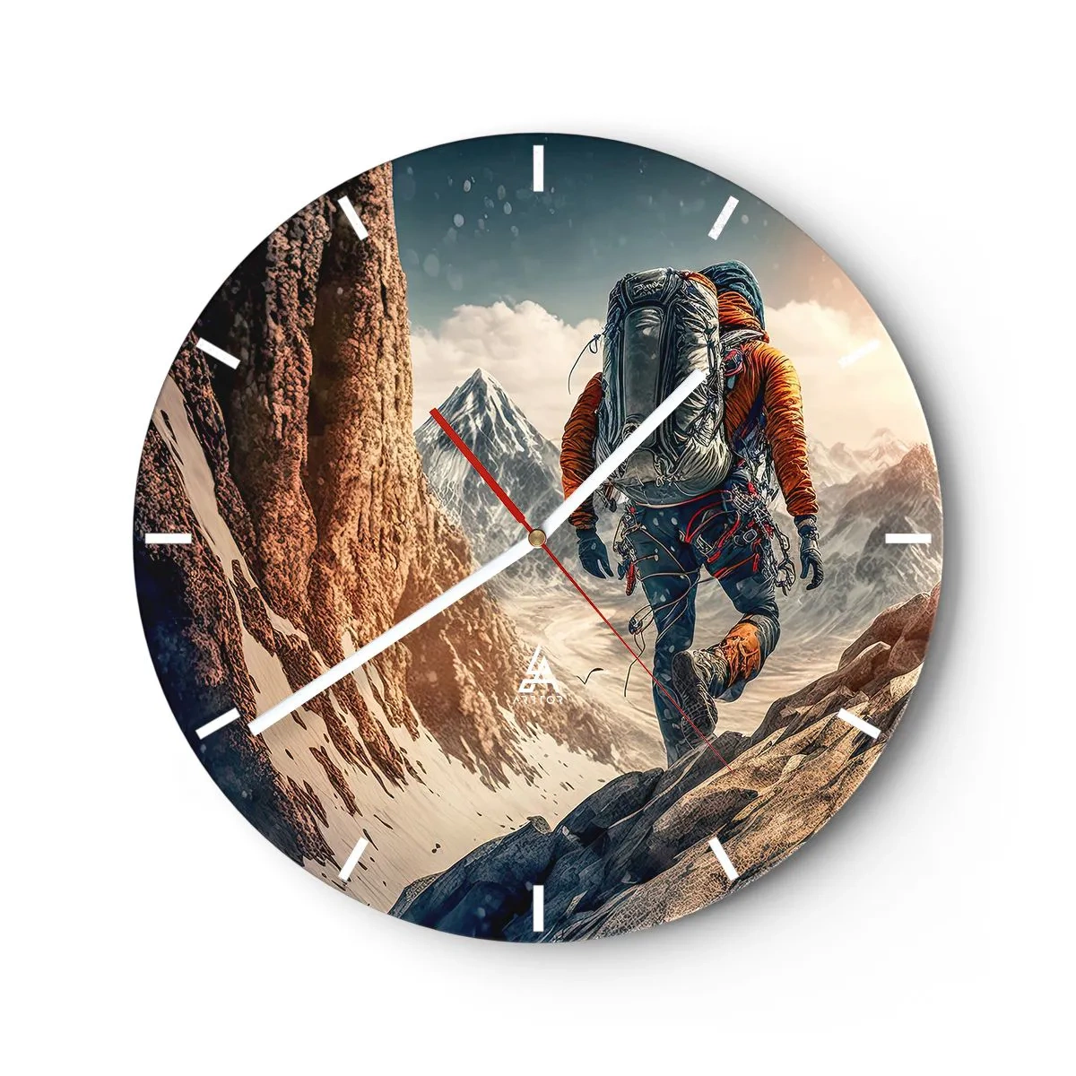 Wanduhr - Glasuhr - Ein Wanderer, der allein einen Bergpfad erklimmt - 30x30cm - Einsamer Krieger - Moderne Wanddekoration für Wohnzimmer, Küche und Schlafzimmer ARTTOR