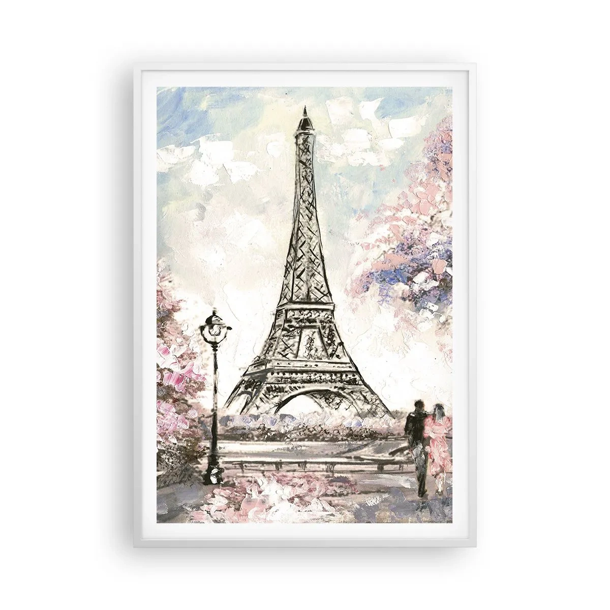 Poster in einem weißen Rahmen - Aprilspaziergang durch Paris - 70x100 cm