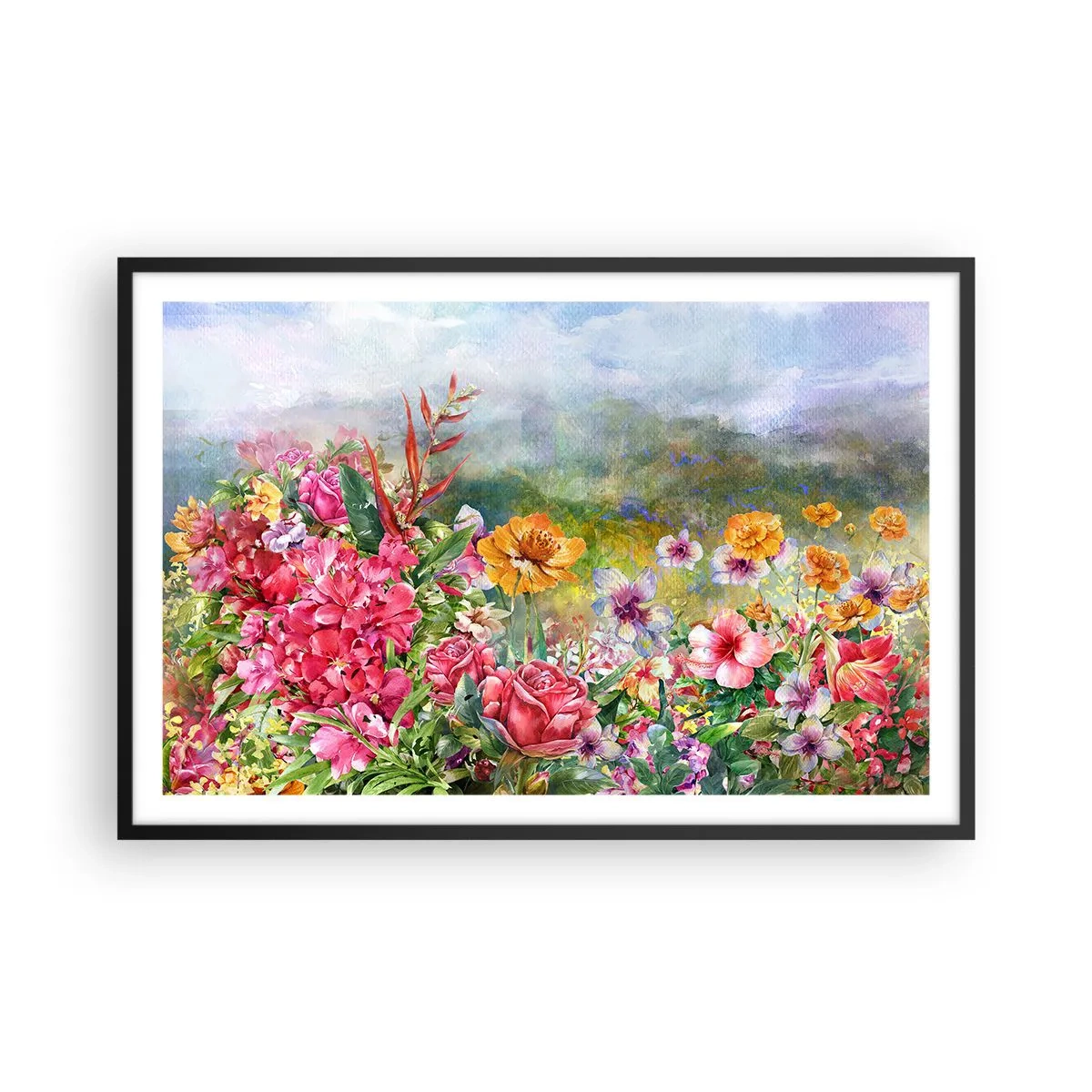 Poster in einem schwarzem Rahmen - Ein Garten, der verrückt geworden ist - 91x61 cm