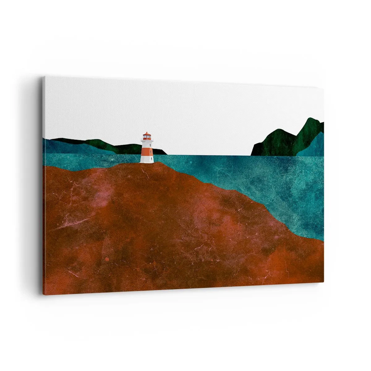 Bild auf Leinwand - Leinwandbild - Ein Leuchtturm vor der Kulisse von Bergen und Meer - 120x80cm - Aufs Meer starren - Moderne Wanddekoration für Wohnzimmer und Schlafzimmer ARTTOR