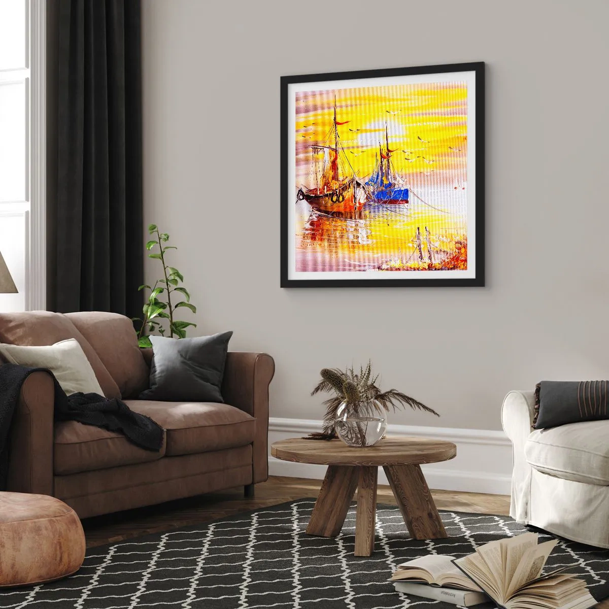 Poster in einem schwarzem Rahmen - Eine wohlverdiente Pause im Hafen - 30x30 cm