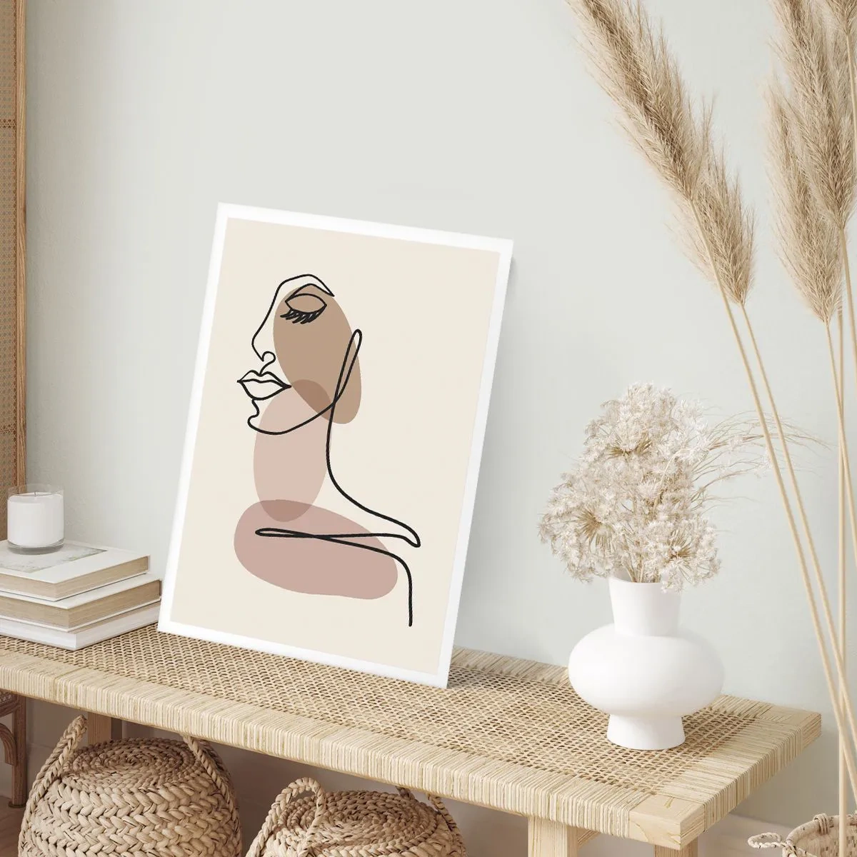 Poster - Ein minimalistisches Frauenporträt in abstrakten Brauntönen - 50x70cm - Eine gewisse Linie der Schönheit - Moderne Wanddekoration für Wohnzimmer und Schlafzimmer ARTTOR