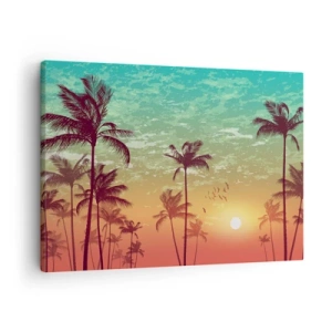 Bild auf Leinwand - Leinwandbild - Sonnenuntergang mit Palmen vor einem bunten Himmel - 70x50cm - Tropische Stimmung - Moderne Wanddekoration für Wohnzimmer und Schlafzimmer ARTTOR