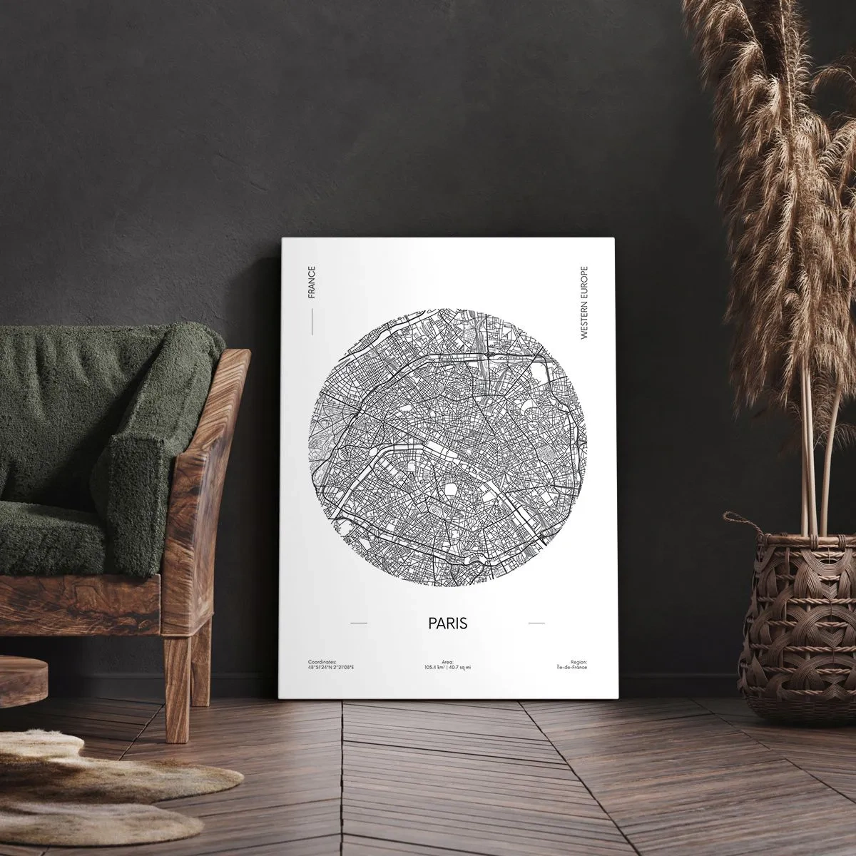 Bild auf Leinwand - Leinwandbild - Karte von Paris im minimalistischen Stil - 50x70cm - Anatomie von Paris - Moderne Wanddekoration für Wohnzimmer und Schlafzimmer ARTTOR