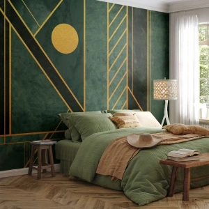 Selbstklebende Fototapete Deluxe Sticker - Dynamik von Gold und Azurblau - Abstraktion, Stück, Geometrisches Muster - 400x280 cm