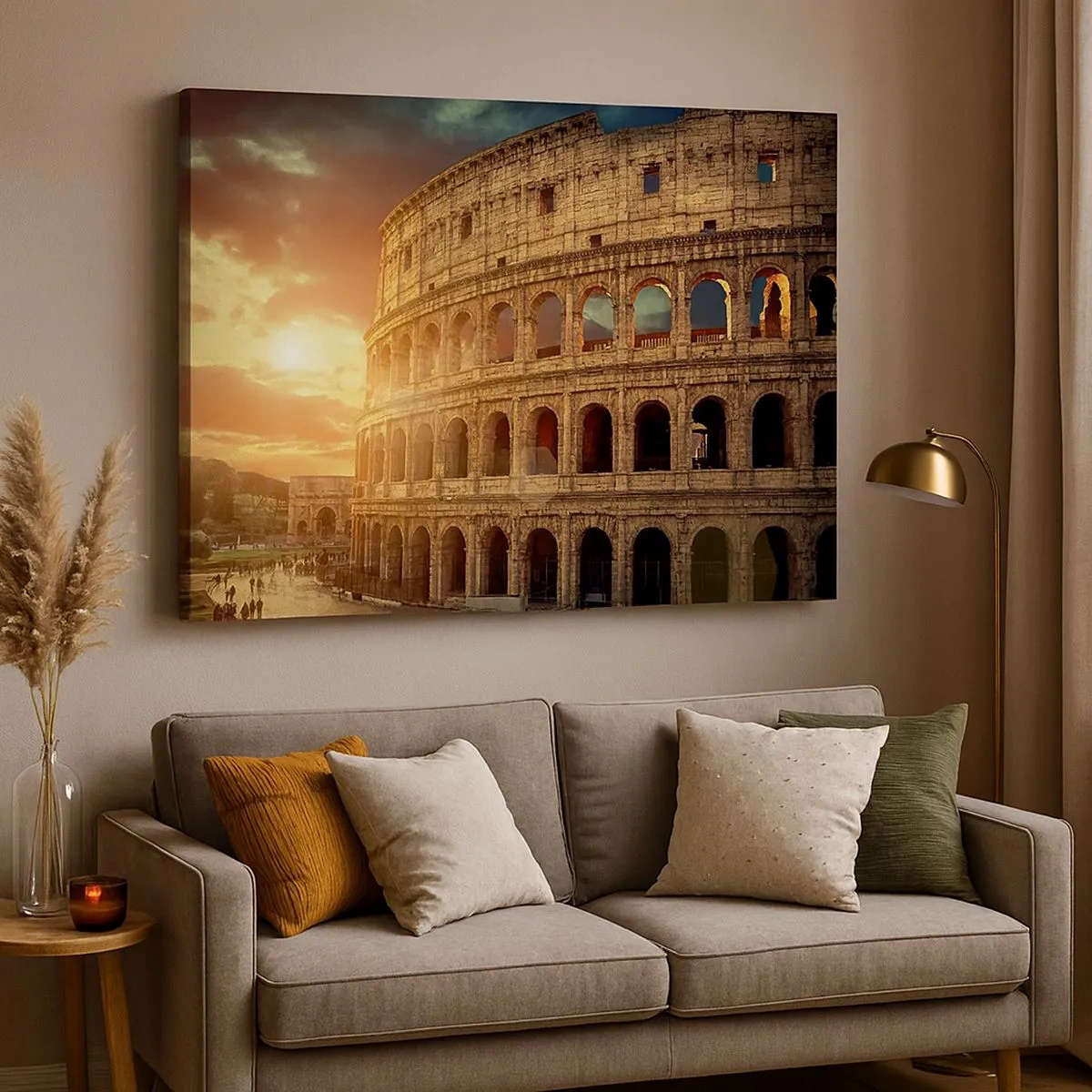 Bild auf Leinwand - Leinwandbild - Das Kolosseum in Rom bei Sonnenuntergang - 70x50cm - Ein kolossaler Eindruck - Moderne Wanddekoration für Wohnzimmer und Schlafzimmer ARTTOR