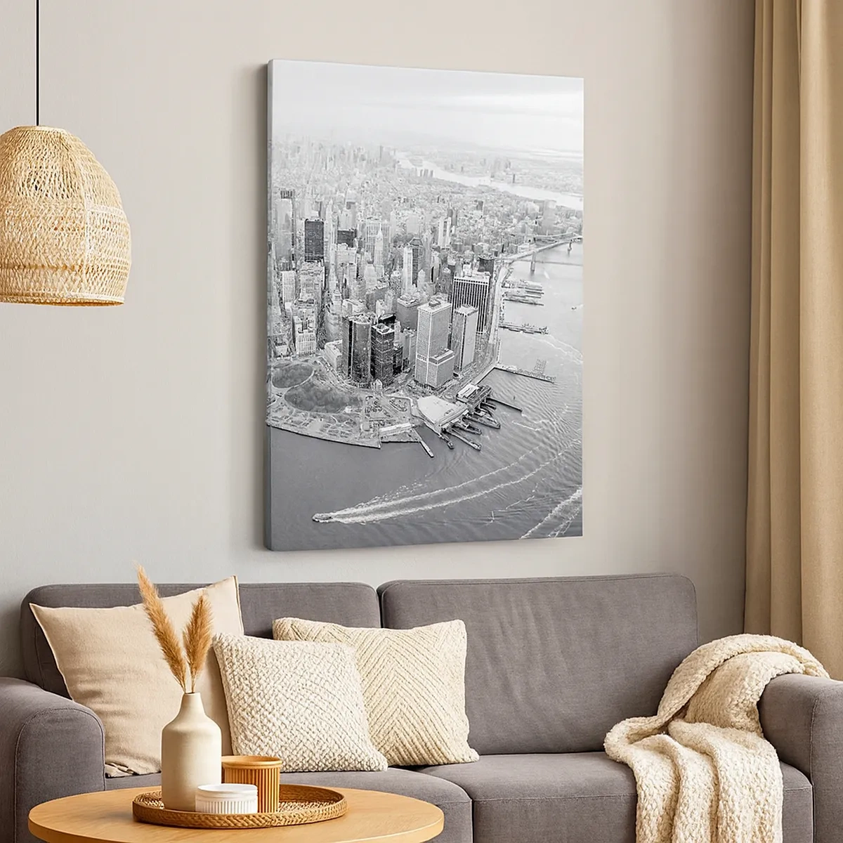 Bild auf Leinwand - Leinwandbild - Luftaufnahme von Manhattan in Schwarzweiß - 50x70cm - Und wie kann es man nicht lieben? - Moderne Wanddekoration für Wohnzimmer und Schlafzimmer ARTTOR
