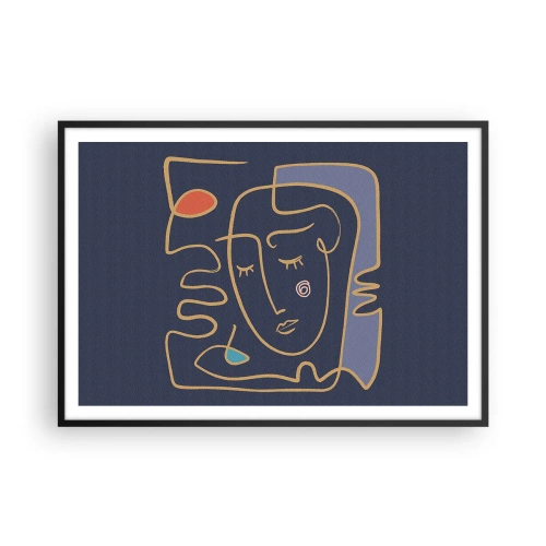 Poster in einem schwarzem Rahmen - Abstraktes Gesichtsporträt im minimalistischen Stil - 100x70cm - In Gedanken - Moderne Wanddekoration für Wohnzimmer und Schlafzimmer ARTTOR