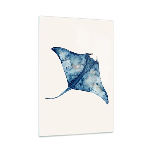 Glasbild - Bild auf glas - Blauer Stachelrochen im Aquarellstil auf weißem Hintergrund - 70x100cm - Leben im Blau - Moderne Wanddekoration für Wohnzimmer und Schlafzimmer ARTTOR