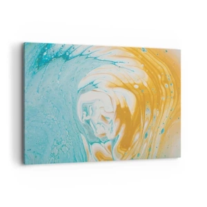 Bild auf Leinwand - Leinwandbild - Abstrakte Wellen in Blau- und Goldtönen auf Leinwand - 100x70cm - Pastellwirbel - Moderne Wanddekoration für Wohnzimmer und Schlafzimmer ARTTOR