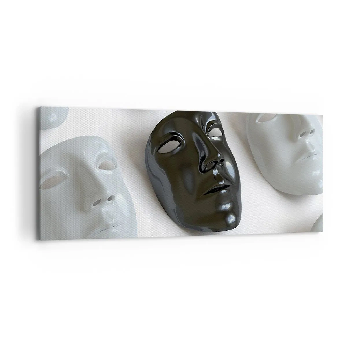Bild auf Leinwand - Leinwandbild - Schwarz-weiße Masken auf hellem Hintergrund - 120x50cm - Wie hebt man sich ab? - Moderne Wanddekoration für Wohnzimmer und Schlafzimmer ARTTOR