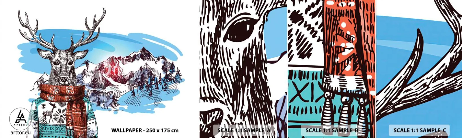 Fototapetenmuster Standard Eco - Auch ein Reh friert nicht - Abstraktion, Reh, Für Kinder - 100x30 cm