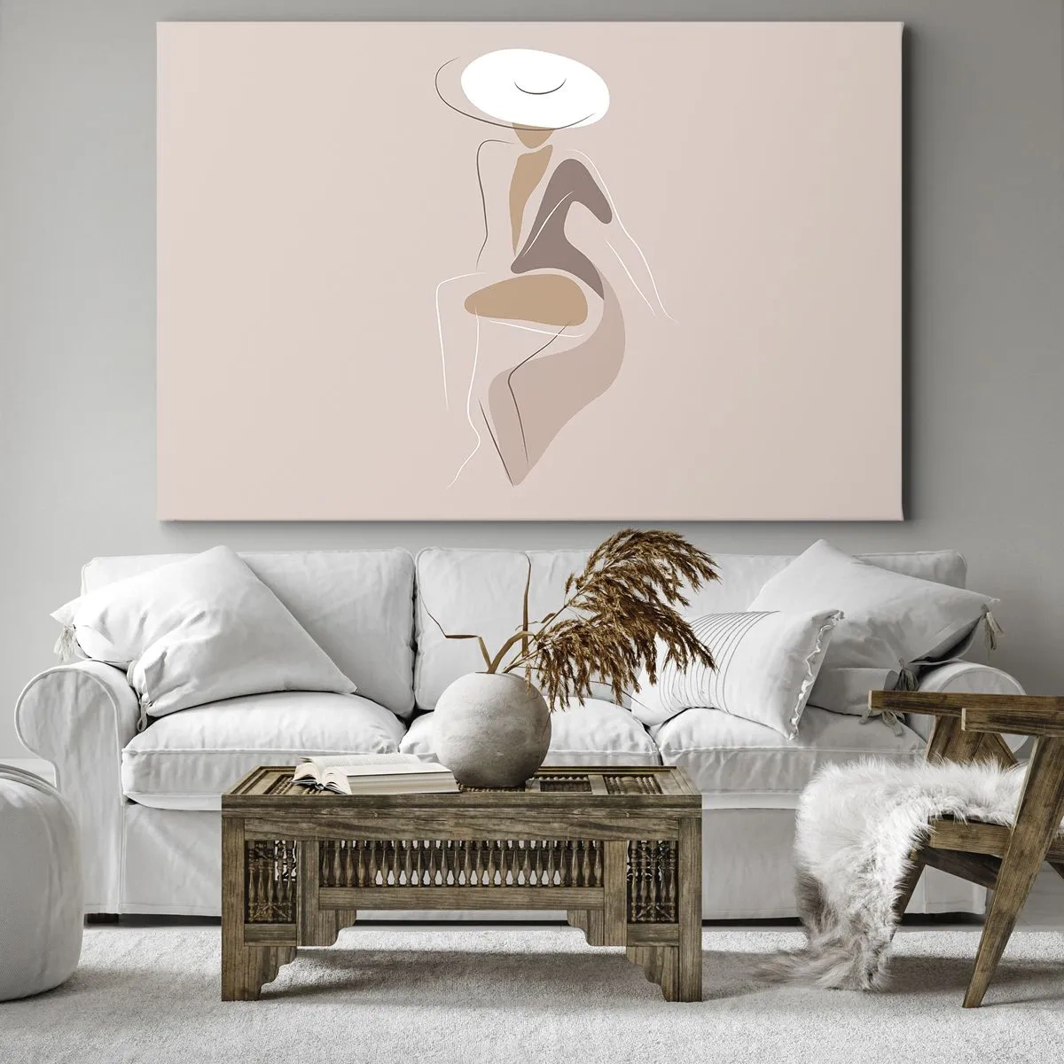 Bild auf Leinwand - Leinwandbild - Minimalistische Silhouette einer Frau mit Hut - 70x50cm - Eine Dame sein - Moderne Wanddekoration für Wohnzimmer und Schlafzimmer ARTTOR
