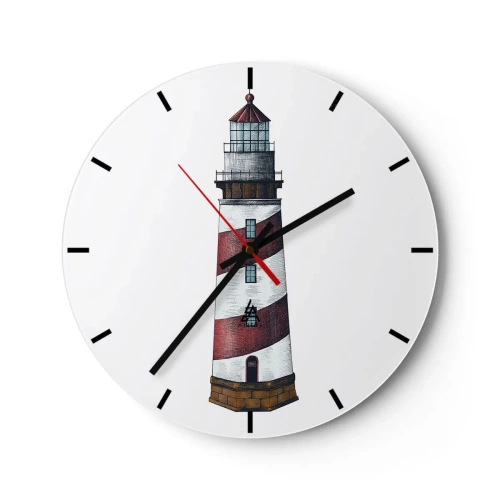 Wanduhr - Glasuhr - Ein Leuchtturm mit roten und weißen Streifen auf weißem Hintergrund - 30x30cm - Immer auf der Hut - Moderne Wanddekoration für Wohnzimmer, Küche und Schlafzimmer ARTTOR