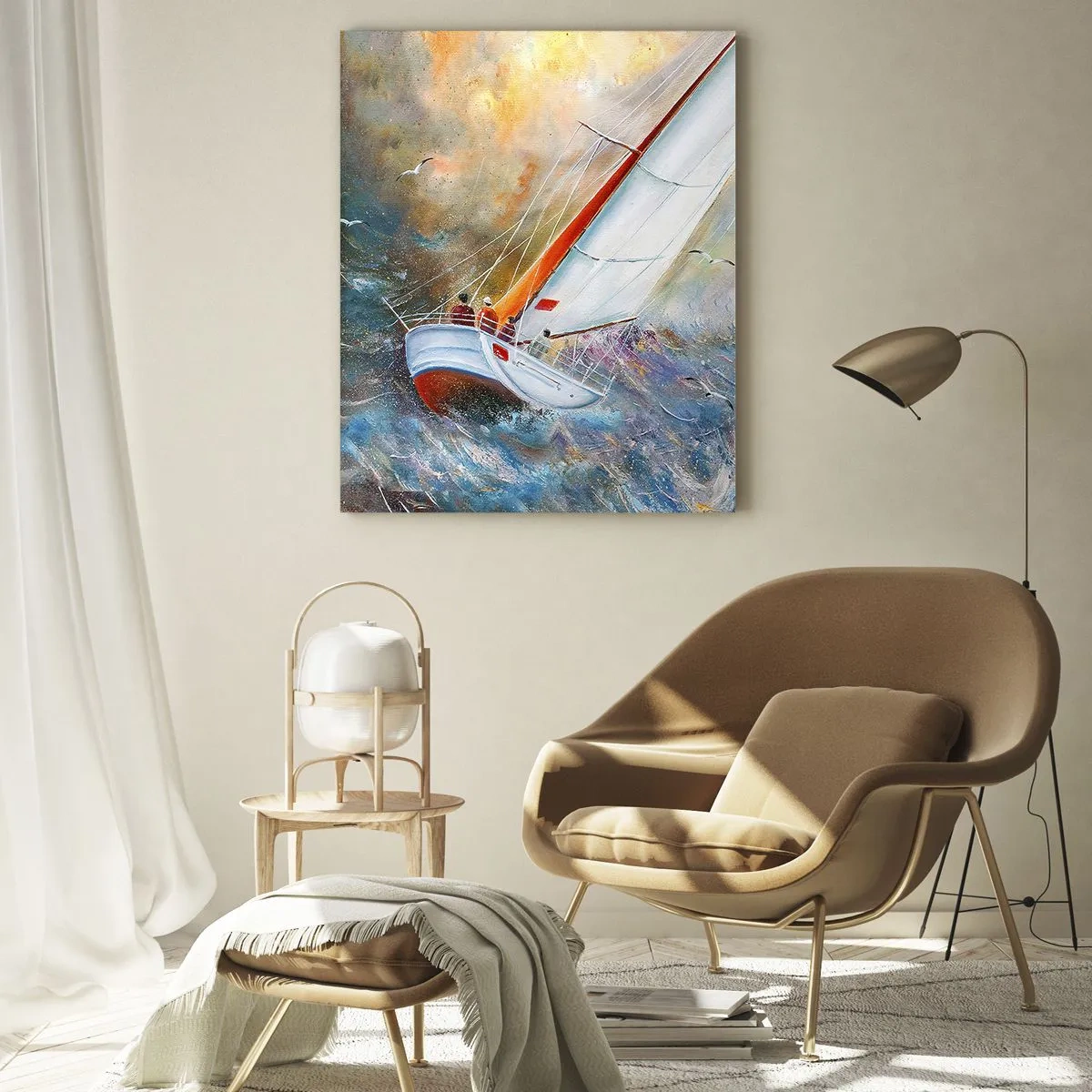 Glasbild - Bild auf glas - Segelboote in rauer See während einer Regatta - 50x70cm - Durch die Wellen laufend - Moderne Wanddekoration für Wohnzimmer und Schlafzimmer ARTTOR