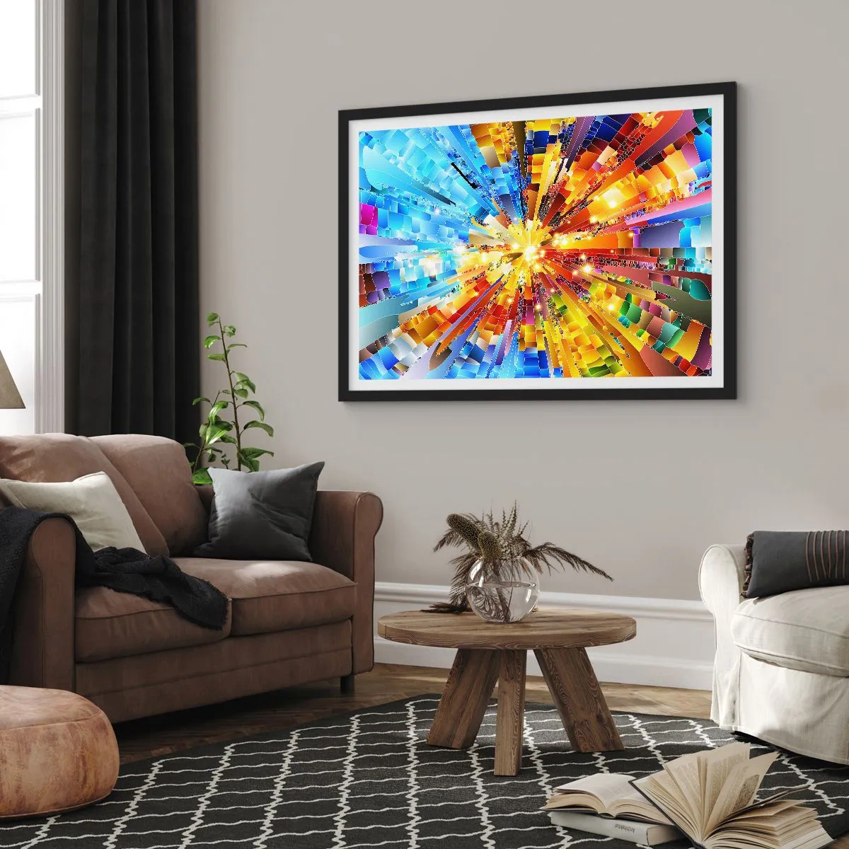 Poster in einem schwarzem Rahmen - Eine dynamische Explosion aus Farbe und Licht - 100x70cm - In Medienauflösung - Moderne Wanddekoration für Wohnzimmer und Schlafzimmer ARTTOR