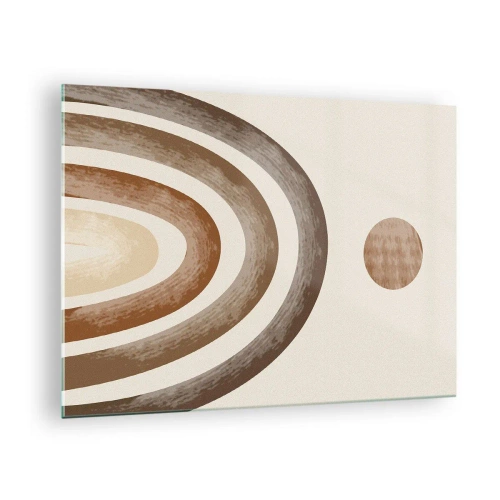 Glasbild - Bild auf glas - Abstrakte Streifen und Kreise in Brauntönen - 70x50cm - In einer weit entfernten Galaxie - Moderne Wanddekoration für Wohnzimmer und Schlafzimmer ARTTOR