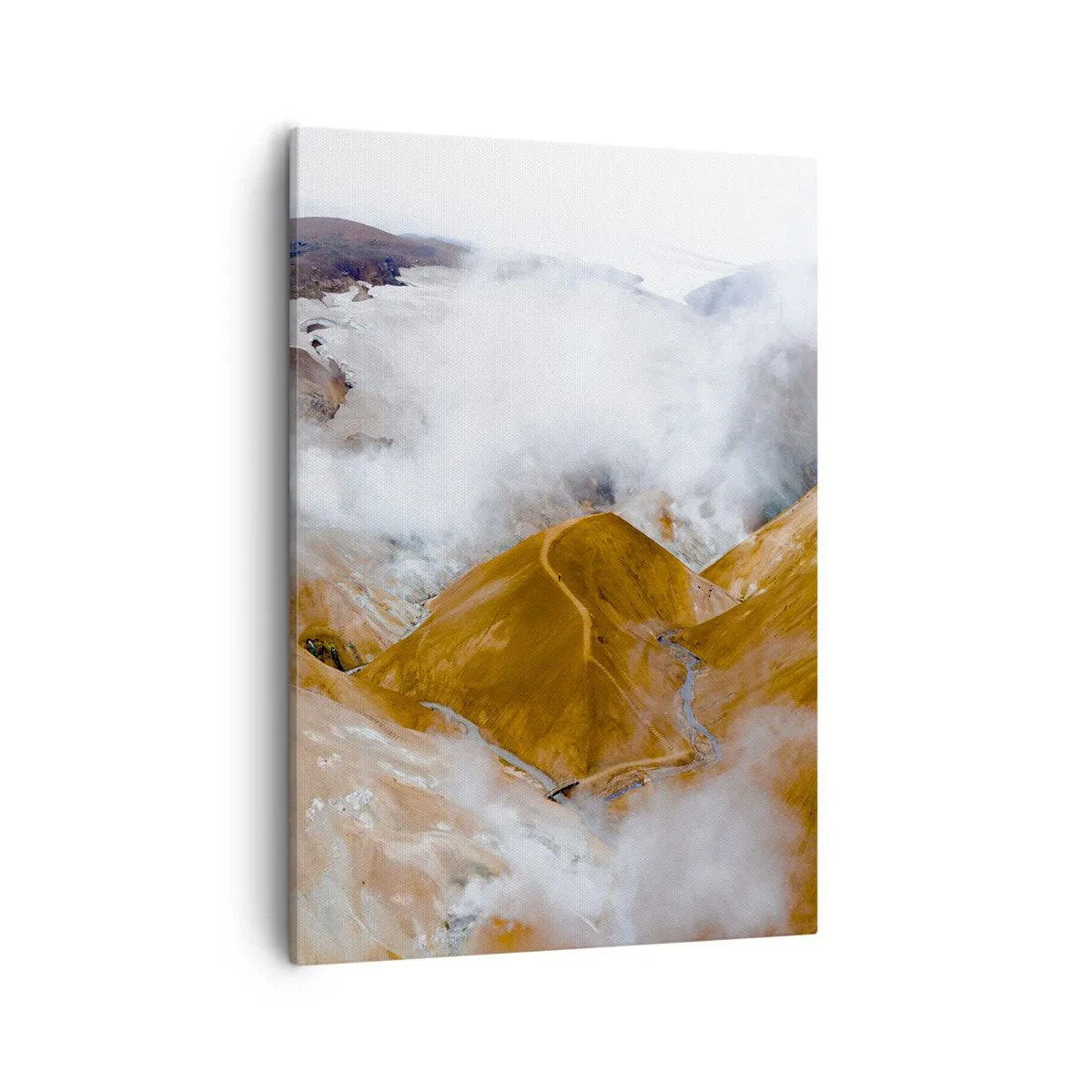 Bild auf Leinwand - Leinwandbild - Eine Berglandschaft mit Dampf in einem rauen Klima - 50x70cm - Islands rohe Schönheit - Moderne Wanddekoration für Wohnzimmer und Schlafzimmer ARTTOR