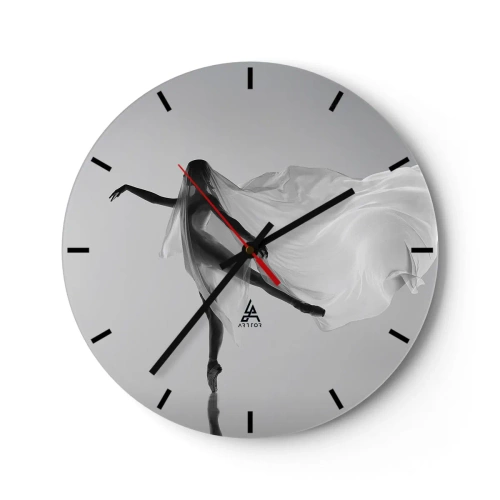 Wanduhr - Glasuhr - Eine Ballerina in Bewegung, eingehüllt in luftigen Stoff vor grauem Hintergrund - 30x30cm - Leichtigkeit und Anmut - Moderne Wanddekoration für Wohnzimmer, Küche und Schlafzimmer ARTTOR