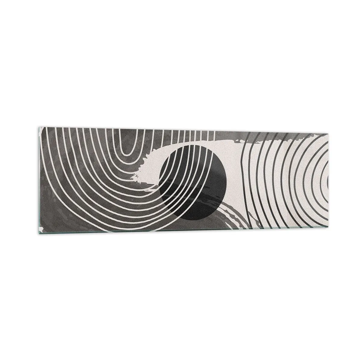 Glasbild - Bild auf glas - Geometrische Linien und Ovale in monochromen Farbtönen - 160x50cm - Oval gewinnt - Moderne Wanddekoration für Wohnzimmer und Schlafzimmer ARTTOR