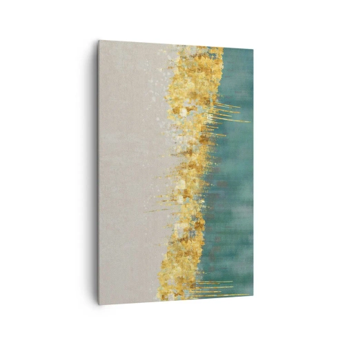 Bild auf Leinwand - Leinwandbild - Goldene Akzente auf grün-beigem Untergrund - 80x120cm - Goldener Rand - Moderne Wanddekoration für Wohnzimmer und Schlafzimmer ARTTOR