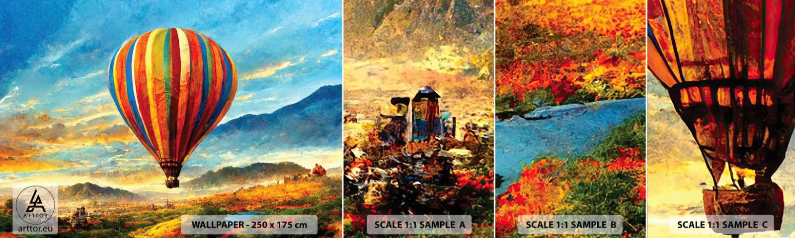 Fototapetenmuster Standard Eco - In der Stille sieht man mehr - Ballon, Landschaft, Natur - 100x30 cm