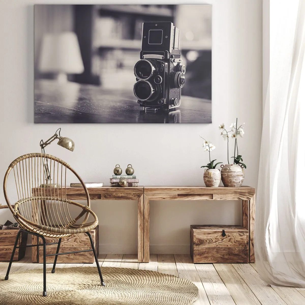 Bild auf Leinwand - Leinwandbild - Antike Kamera in Schwarz und Weiß - 120x80cm - Zauber alter Fotografie - Moderne Wanddekoration für Wohnzimmer und Schlafzimmer ARTTOR