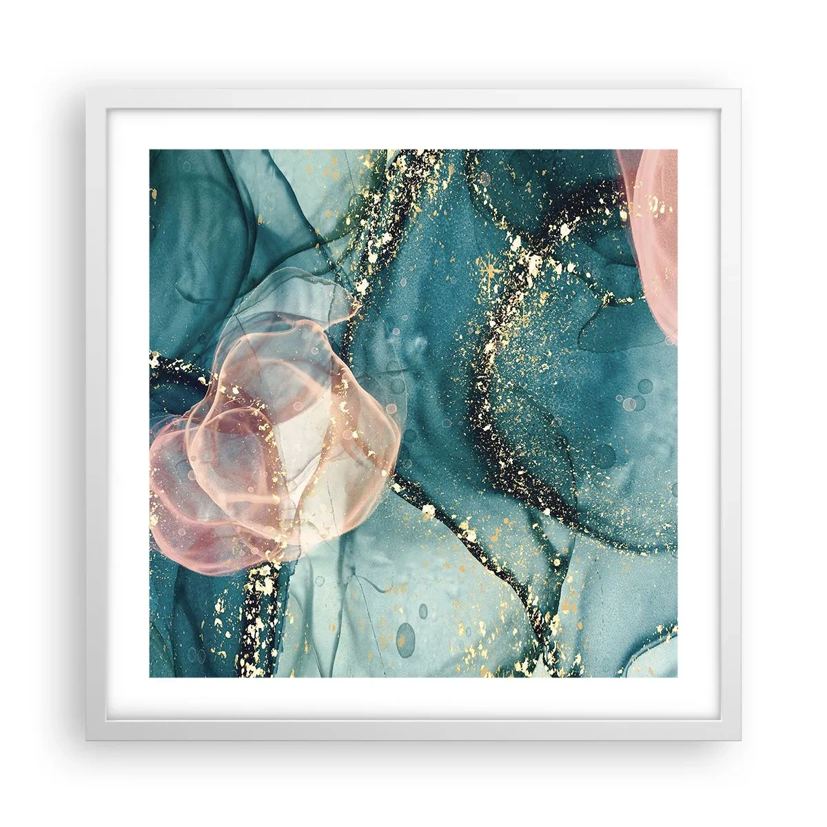 Poster in einem weißen Rahmen - Seidenblau, Tüllrosa - 50x50 cm