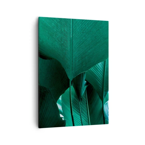 Bild auf Leinwand - Leinwandbild - Grüne Blätter in minimalistischer Komposition - 50x70cm - Dem Licht zugewandt - Moderne Wanddekoration für Wohnzimmer und Schlafzimmer ARTTOR