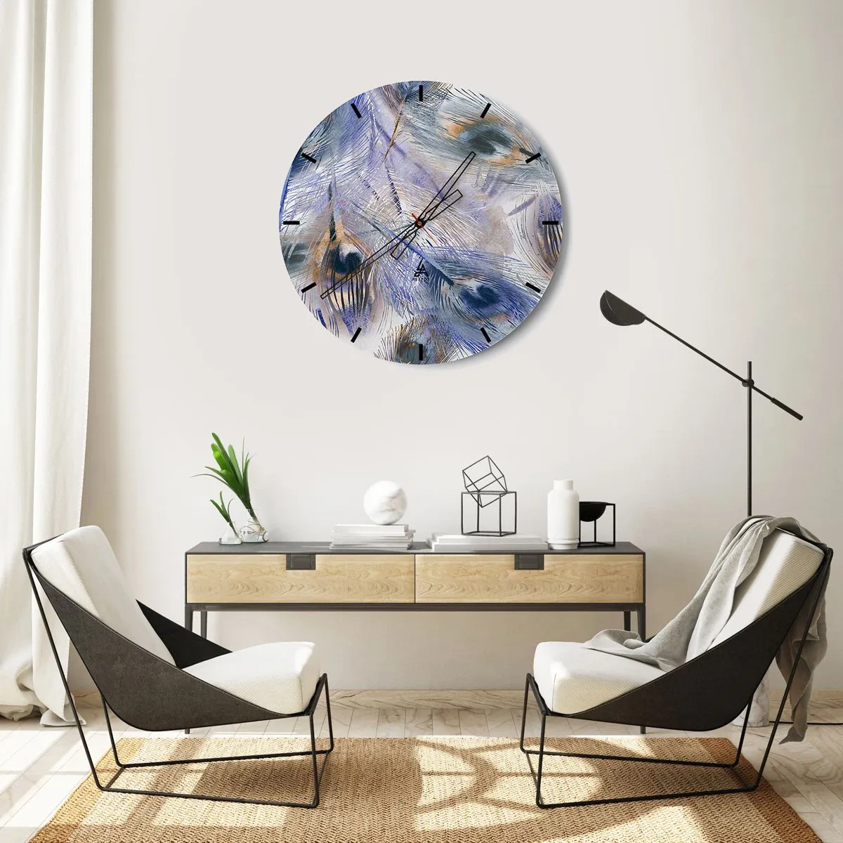 Wanduhr - Glasuhr - Pfau-Komposition - 40x40 cm