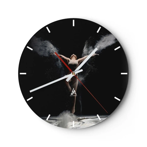 Wanduhr - Glasuhr - Eine Tänzerin in dynamischer Pose, umgeben von Staubwolken. - 30x30cm - Elfen existieren - Moderne Wanddekoration für Wohnzimmer, Küche und Schlafzimmer ARTTOR