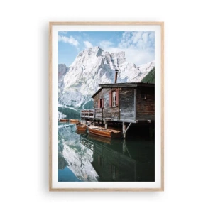 Poster in einem Rahmen aus heller Eiche - Kristallklarer Bergmorgen - 61x91 cm